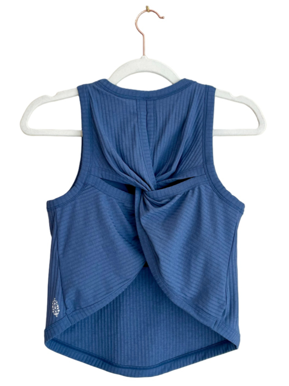 FP Movement Free People Tank Top Women M Blue Ribbed Twist Open Back Athletic